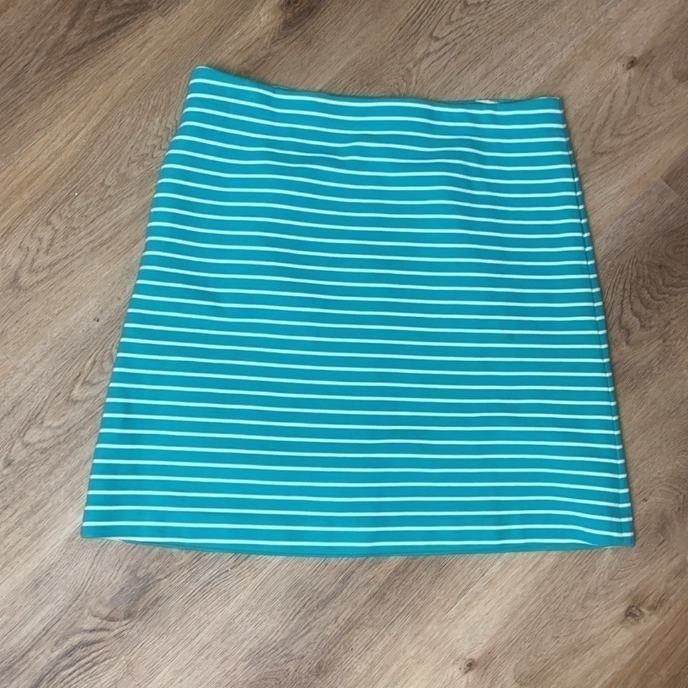 Talbots Cotton Blend Turquoise Pencil Skirt White Stripes w Pockets size 10 - Picture 2 of 5